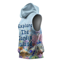 Fiji Taveuni Rainbow Reef Sleeveless Hoodie Scuba Diver Vibrant Undersea Coral Garden Watercolor
