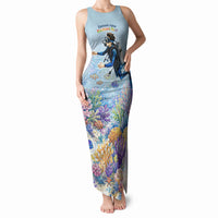 Fiji Taveuni Rainbow Reef Tank Maxi Dress Scuba Diver Vibrant Undersea Coral Garden Watercolor