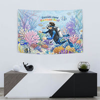 Fiji Taveuni Rainbow Reef Tapestry Scuba Diver Vibrant Undersea Coral Garden Watercolor