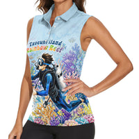 Fiji Taveuni Rainbow Reef Women Sleeveless Polo Shirt Scuba Diver Vibrant Undersea Coral Garden Watercolor