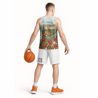 Fiji Taveuni Island Dateline Crossing Basketball Jersey Tropical Cultural Landscape With Tagimoucia Floral Pattern