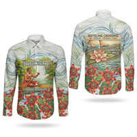 Fiji Taveuni Island Dateline Crossing Couples Matching Long Sleeve Bodycon Dress and Long Sleeve Button Shirt Tropical Cultural Landscape With Tagimoucia Floral Pattern