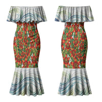 Fiji Taveuni Island Dateline Crossing Couples Matching Mermaid Dress and Hawaiian Shirt Tropical Cultural Landscape With Tagimoucia Floral Pattern