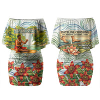 Fiji Taveuni Island Dateline Crossing Couples Matching Off Shoulder Short Dress and Hawaiian Shirt Tropical Cultural Landscape With Tagimoucia Floral Pattern