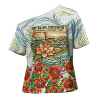 Fiji Taveuni Island Dateline Crossing Cross Shoulder Shirt Tropical Cultural Landscape With Tagimoucia Floral Pattern