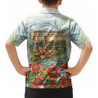 Fiji Taveuni Island Dateline Crossing Kid Hawaiian Shirt Tropical Cultural Landscape With Tagimoucia Floral Pattern