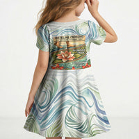 Fiji Taveuni Island Dateline Crossing Kid Short Sleeve Dress Tropical Cultural Landscape With Tagimoucia Floral Pattern