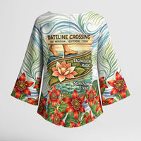 Fiji Taveuni Island Dateline Crossing Kimono Sleeve Blouse Tropical Cultural Landscape With Tagimoucia Floral Pattern