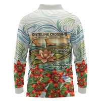 Fiji Taveuni Island Dateline Crossing Long Sleeve Polo Shirt Tropical Cultural Landscape With Tagimoucia Floral Pattern