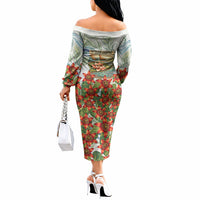 Fiji Taveuni Island Dateline Crossing Off The Shoulder Long Sleeve Dress Tropical Cultural Landscape With Tagimoucia Floral Pattern