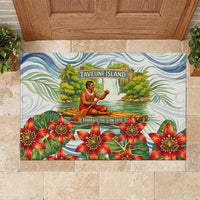 Fiji Taveuni Island Dateline Crossing Rubber Doormat Tropical Cultural Landscape With Tagimoucia Floral Pattern