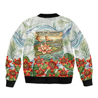Fiji Taveuni Island Dateline Crossing Sleeve Zip Bomber Jacket Tropical Cultural Landscape With Tagimoucia Floral Pattern