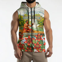 Fiji Taveuni Island Dateline Crossing Sleeveless Zip Hoodie Tropical Cultural Landscape With Tagimoucia Floral Pattern