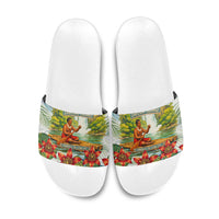 Fiji Taveuni Island Dateline Crossing Slide Sandals Tropical Cultural Landscape With Tagimoucia Floral Pattern
