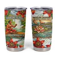Fiji Taveuni Island Dateline Crossing Tumbler Cup Tropical Cultural Landscape With Tagimoucia Floral Pattern