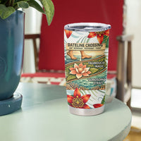 Fiji Taveuni Island Dateline Crossing Tumbler Cup Tropical Cultural Landscape With Tagimoucia Floral Pattern