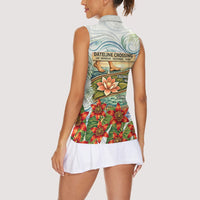 Fiji Taveuni Island Dateline Crossing Women Sleeveless Polo Shirt Tropical Cultural Landscape With Tagimoucia Floral Pattern