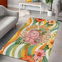 Hawaii Aloha Academy Back To School Area Rug Sea Turtle Tropical Hibiscus Flowers Retro Psychedelic