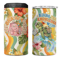 Hawaii Aloha Academy Back To School 4 in 1 Can Cooler Tumbler Sea Turtle Tropical Hibiscus Flowers Retro Psychedelic