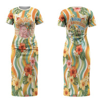 Hawaii Aloha Academy Back To School Couples Matching Short Sleeve Bodycon Dress and Hawaiian Shirt Sea Turtle Tropical Hibiscus Flowers Retro Psychedelic