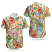 Hawaii Aloha Academy Back To School Couples Matching Tank Maxi Dress and Hawaiian Shirt Sea Turtle Tropical Hibiscus Flowers Retro Psychedelic