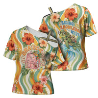 Hawaii Aloha Academy Back To School Cross Shoulder Shirt Sea Turtle Tropical Hibiscus Flowers Retro Psychedelic
