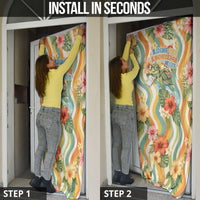 Hawaii Aloha Academy Back To School Door Cover Sea Turtle Tropical Hibiscus Flowers Retro Psychedelic