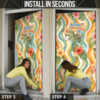 Hawaii Aloha Academy Back To School Door Cover Sea Turtle Tropical Hibiscus Flowers Retro Psychedelic