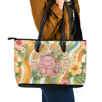 Hawaii Aloha Academy Back To School Leather Tote Bag Sea Turtle Tropical Hibiscus Flowers Retro Psychedelic