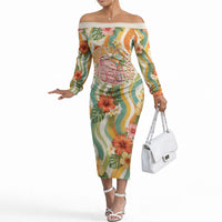 Hawaii Aloha Academy Back To School Off The Shoulder Long Sleeve Dress Sea Turtle Tropical Hibiscus Flowers Retro Psychedelic