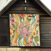 Hawaii Aloha Academy Back To School Quilt Sea Turtle Tropical Hibiscus Flowers Retro Psychedelic