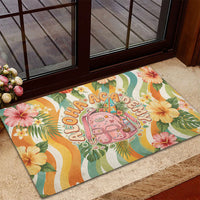 Hawaii Aloha Academy Back To School Rubber Doormat Sea Turtle Tropical Hibiscus Flowers Retro Psychedelic