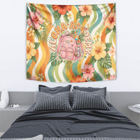 Hawaii Aloha Academy Back To School Tapestry Sea Turtle Tropical Hibiscus Flowers Retro Psychedelic
