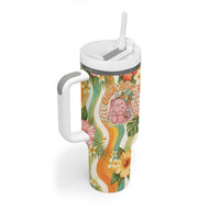Hawaii Aloha Academy Back To School Tumbler With Handle Sea Turtle Tropical Hibiscus Flowers Retro Psychedelic