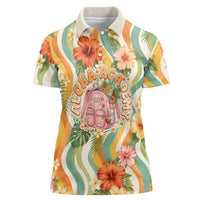 Hawaii Aloha Academy Back To School Women Polo Shirt Sea Turtle Tropical Hibiscus Flowers Retro Psychedelic