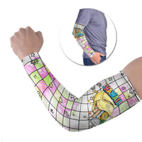 Hawaii Cruising Back To School Arm Sleeves Grid Pattern With School Bag And Vintage Surf Van