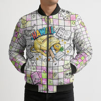Hawaii Cruising Back To School Bomber Puffer Jacket Grid Pattern With School Bag And Vintage Surf Van