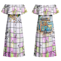Hawaii Cruising Back To School Couples Matching Off Shoulder Maxi Dress and Hawaiian Shirt Grid Pattern With School Bag And Vintage Surf Van