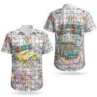 Hawaii Cruising Back To School Couples Matching Off The Shoulder Long Sleeve Dress and Hawaiian Shirt Grid Pattern With School Bag And Vintage Surf Van