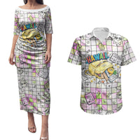 Hawaii Cruising Back To School Couples Matching Puletasi and Hawaiian Shirt Grid Pattern With School Bag And Vintage Surf Van