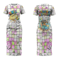 Hawaii Cruising Back To School Couples Matching Short Sleeve Bodycon Dress and Hawaiian Shirt Grid Pattern With School Bag And Vintage Surf Van