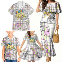 Hawaii Cruising Back To School Family Matching Mermaid Dress and Hawaiian Shirt Grid Pattern With School Bag And Vintage Surf Van
