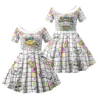 Hawaii Cruising Back To School Family Matching Off Shoulder Maxi Dress and Hawaiian Shirt Grid Pattern With School Bag And Vintage Surf Van