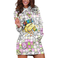 Hawaii Cruising Back To School Hoodie Dress Grid Pattern With School Bag And Vintage Surf Van