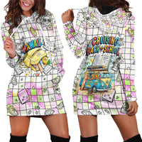 Hawaii Cruising Back To School Hoodie Dress Grid Pattern With School Bag And Vintage Surf Van