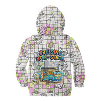 Hawaii Cruising Back To School Kid Hoodie Grid Pattern With School Bag And Vintage Surf Van