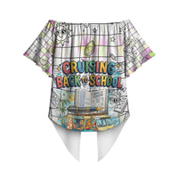 Hawaii Cruising Back To School Off Shoulder Wrap Waist Top Grid Pattern With School Bag And Vintage Surf Van TS04 - Polynesian Pride