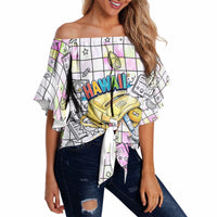 Hawaii Cruising Back To School Off Shoulder Wrap Waist Top Grid Pattern With School Bag And Vintage Surf Van TS04 - Polynesian Pride