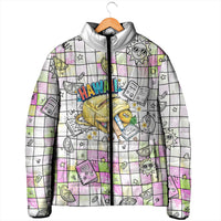 Hawaii Cruising Back To School Padded Jacket Grid Pattern With School Bag And Vintage Surf Van