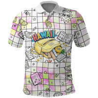 Hawaii Cruising Back To School Polo Shirt Grid Pattern With School Bag And Vintage Surf Van